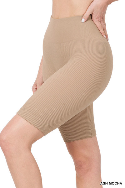 Neutral Seamless Ribbed High Waist Bike Shorts {READY TO SHIP}
