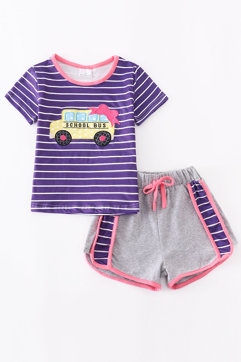Striped School Bus Shorts Set
