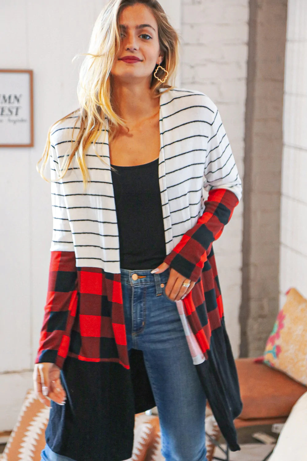 Buffalo Plaid & Striped Cardigan