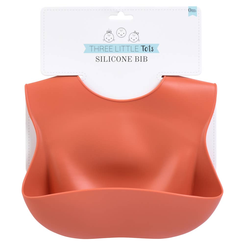 Terracotta Orange Silicone Bib with Crumb Catcher