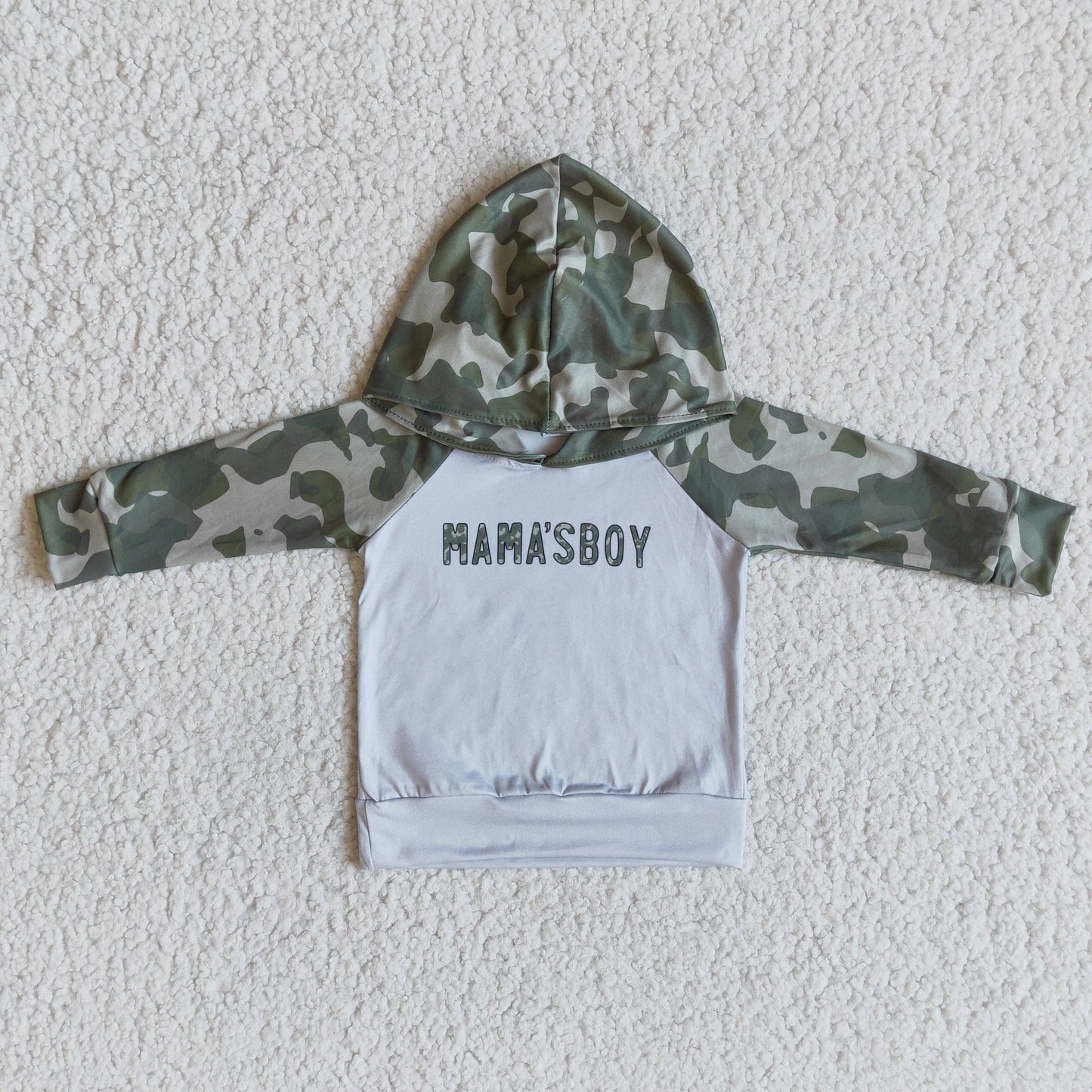 Mama's boy camo long sleeve boy hoodie