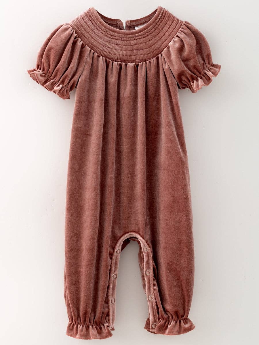 Ready to Ship: Classic Smocked Holiday Velvet Infant Romper