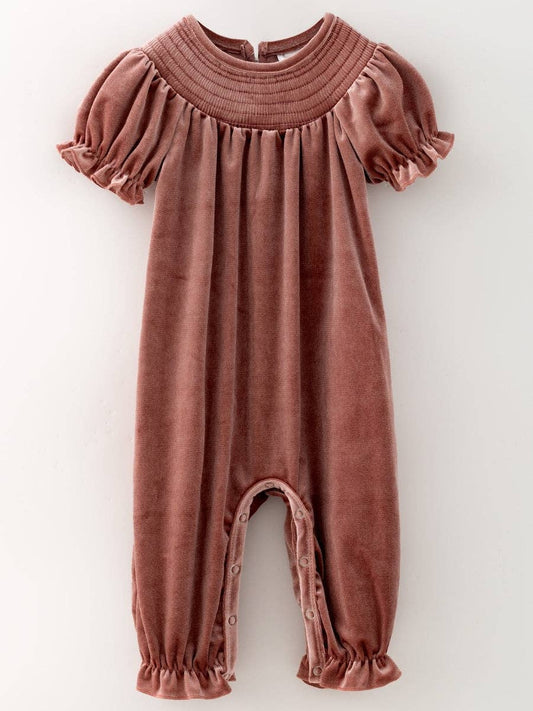 Ready to Ship: Classic Smocked Holiday Velvet Infant Romper