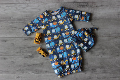 Truck Baby Gown and Hat Set {RTS}
