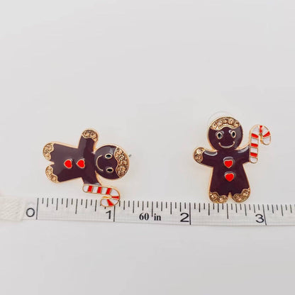 Christmas Gift Enamel Gingerbread Man Post Earrings