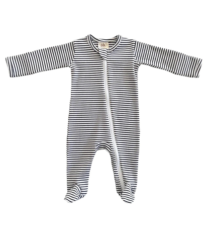 Black Stripe / Organic Ribbed Zip Footie (Baby - Kids)