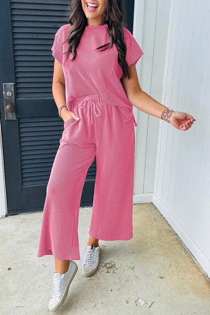 ⭐️ {PREORDER} Solid Corded Knit Short Sleeve Shirt & Pants Set ⭐️