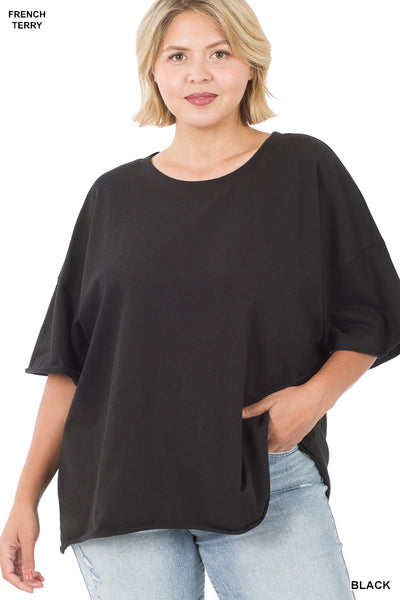 PLUS FRENCH TERRY DROP SHOULDER RAW EDGE TOP