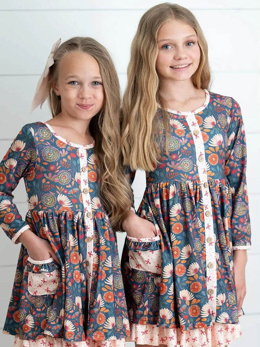 Pre-Order: Fall Floral Bow Tie Dress
