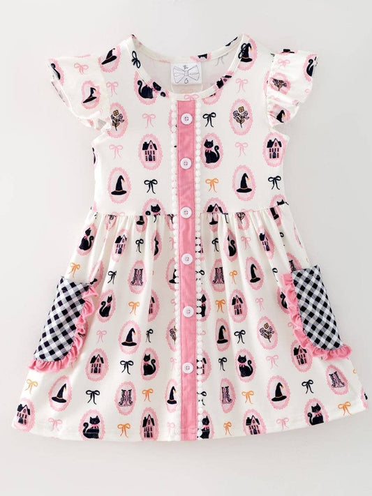 Ready to Ship: Pink Halloween Boo-tique Pocket Dress