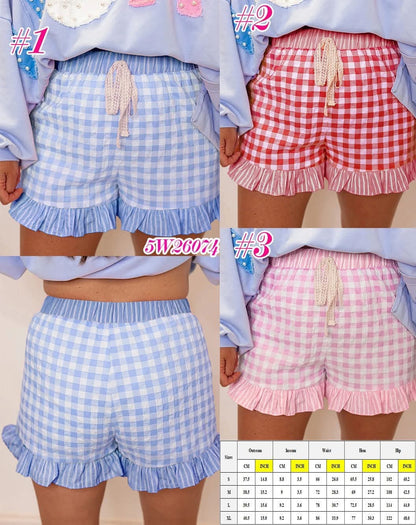 Pre-Order: Women Gingham Print Ruffled Shorts