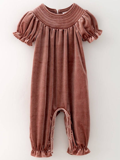 Ready to Ship: Classic Smocked Holiday Velvet Infant Romper