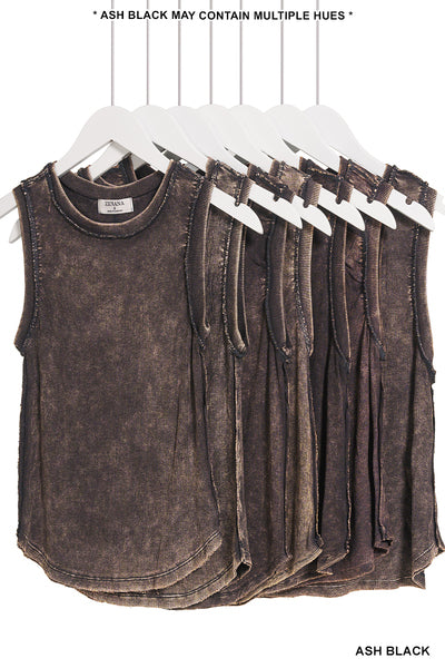 MINERAL WASHED RIBBED SLEEVELESS TANK TOP WITH EXPOSED SEAM {Ready to Ship}