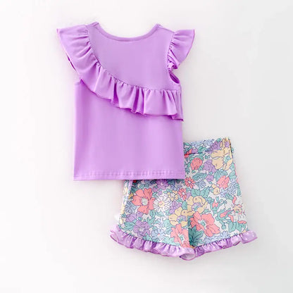 Girls Summer Lavender Floral Ruffled Short Set {RTS}