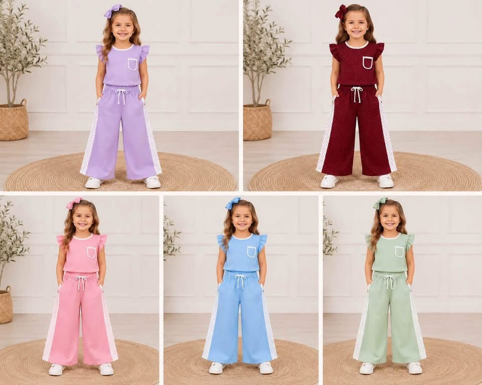 Pre-Order: Polka Dot Ruffle Sleeve Top & Wide Pant Set