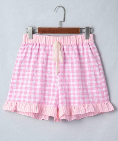 Pre-Order: Women Gingham Print Ruffled Shorts