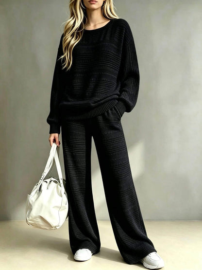 Pre-Order: Knit Ribbed Long Sleeve Top & Wide Leg Pants Set