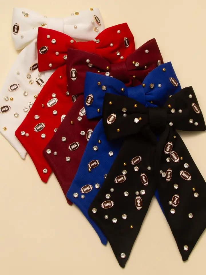 Pre-Order: Football Charm Embellished Bow Barette