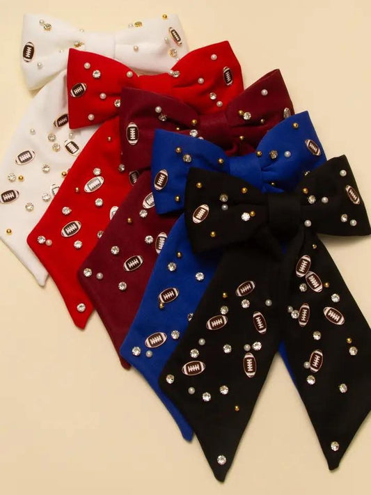 Pre-Order: Football Charm Embellished Bow Barette