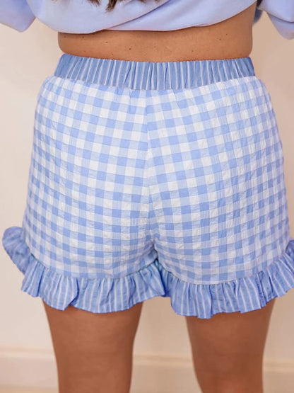 Pre-Order: Women Gingham Print Ruffled Shorts