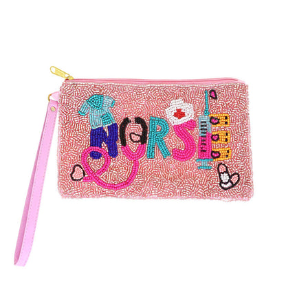 Nurse Appreciation Seed Beaded Coin Purse w/ Wristlet Strap {RTS}