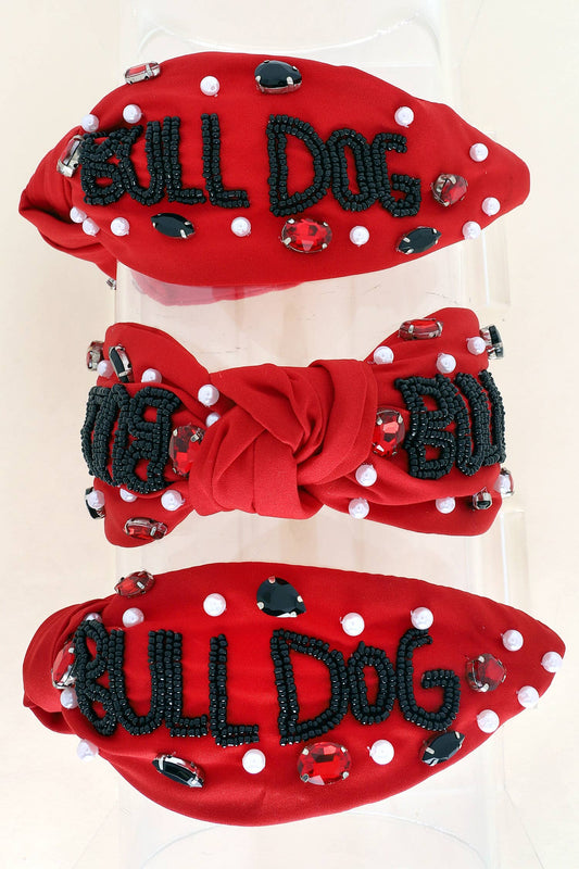 Beaded "Bulldog" Rhinestone & Pearl Knotted Headband {RTS}