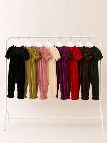 Ready to Ship: Classic Smocked Holiday Velvet Infant Romper