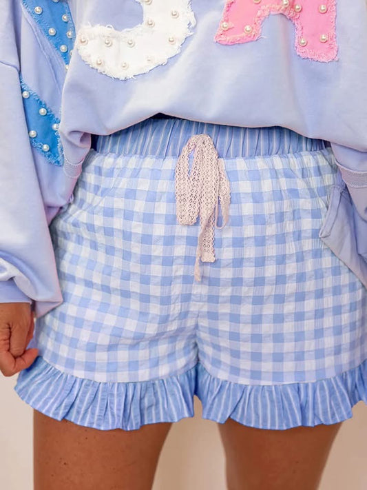 Pre-Order: Women Gingham Print Ruffled Shorts