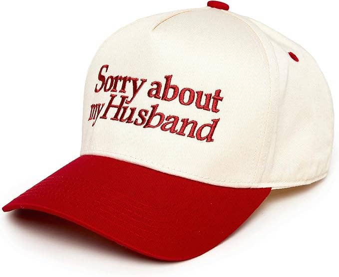 Ready to Ship: Two Tone Cap -  Sorry About My Husband - Beige/Red - Salt Threads