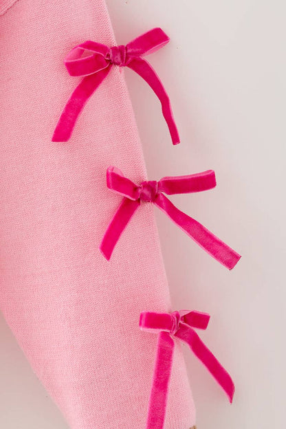 Ready to Ship: Ginger cookie pink knit sweater with bow on sleeves