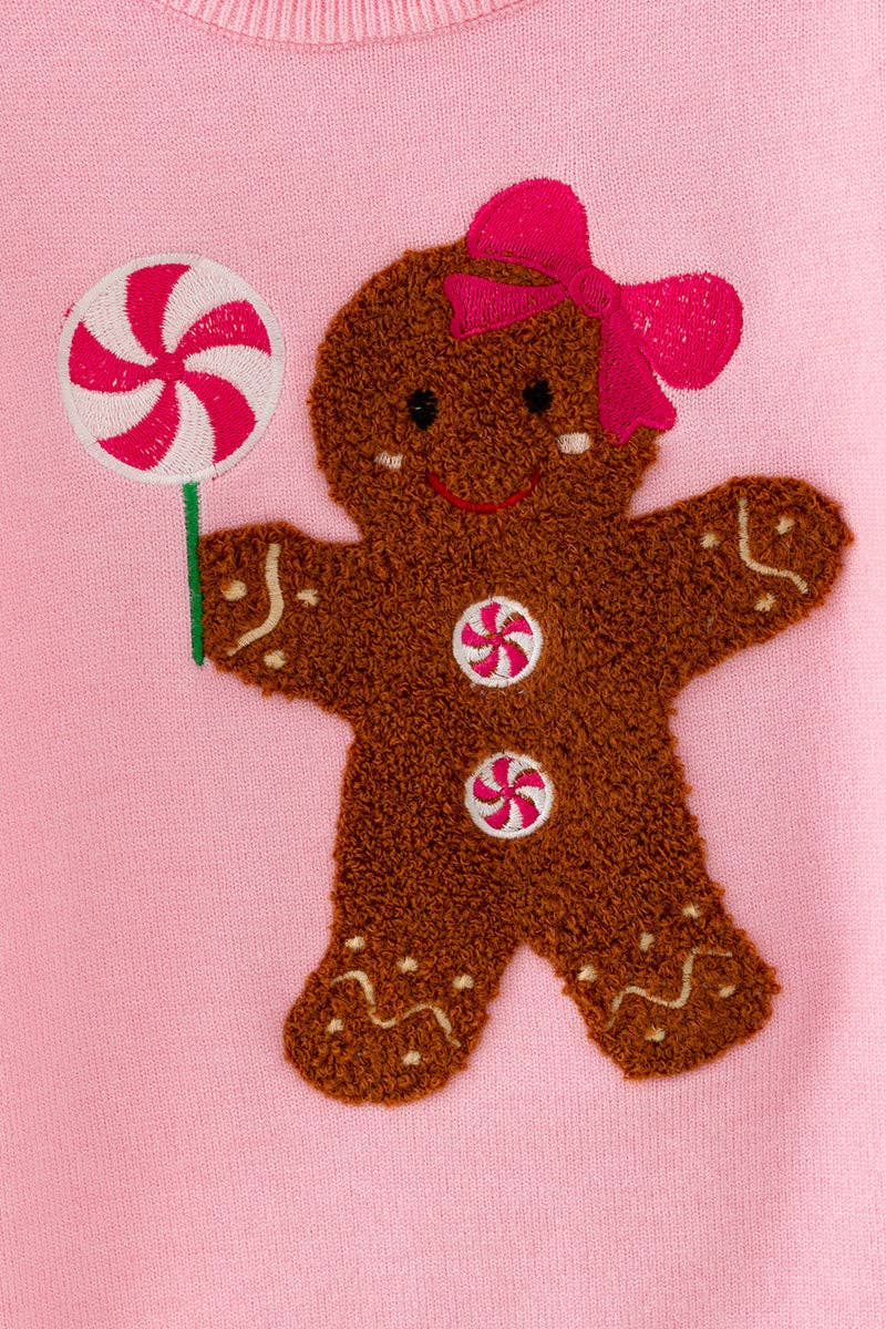 Ready to Ship: Ginger cookie pink knit sweater with bow on sleeves