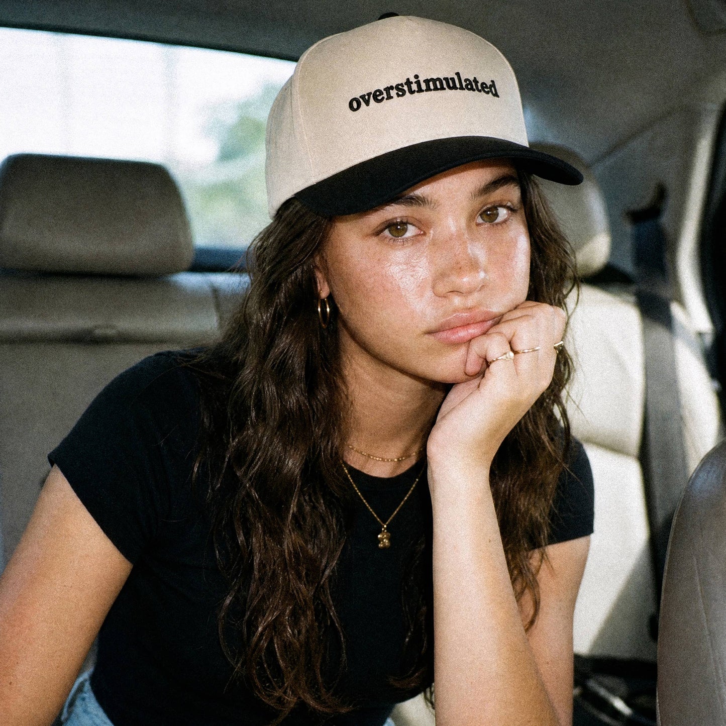 Ready to Ship: C.C OVERSTIMULATED Letter Embroidered Two Tone Trucker Cap - Salt Threads