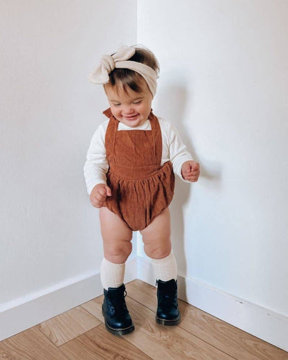 Dolly Suspender Bubble Romper - Praline Corduroyj