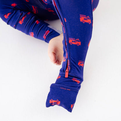 Hometown Heroes Firetruck Baby Bamboo Convertible Footie - Navy {RTS}