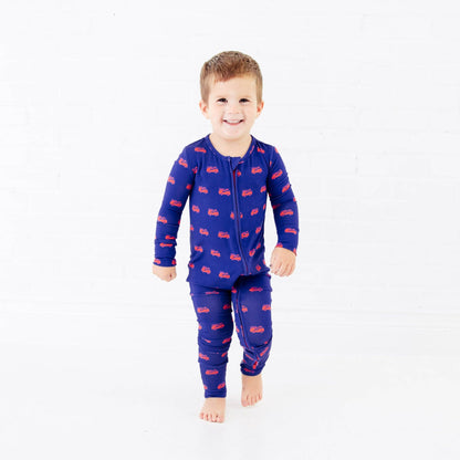 Hometown Heroes Firetruck Baby Bamboo Convertible Footie - Navy {RTS}