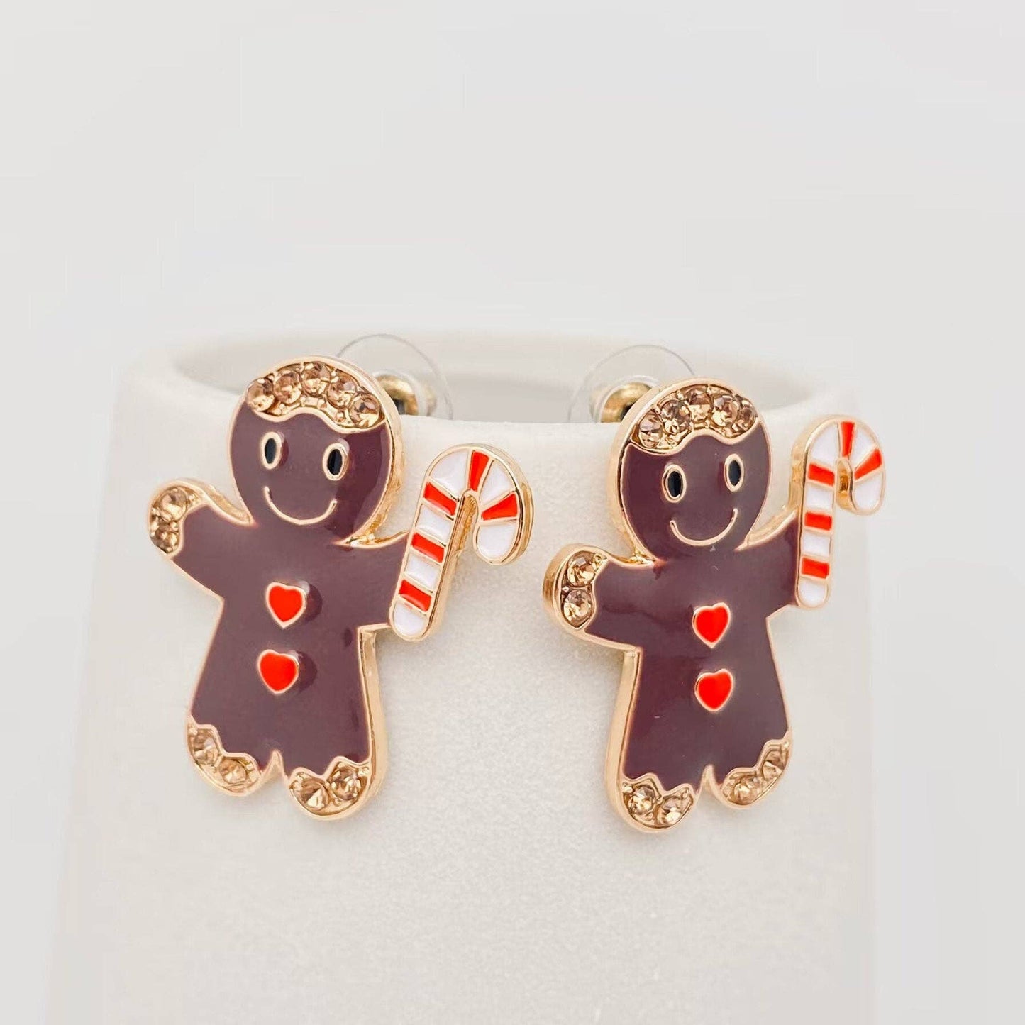 Christmas Gift Enamel Gingerbread Man Post Earrings