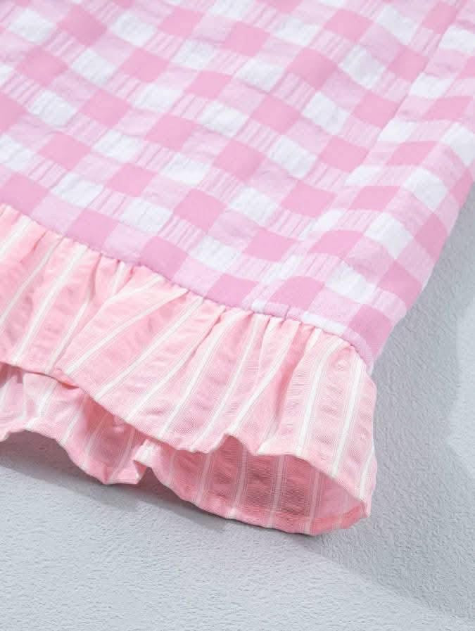 Pre-Order: Women Gingham Print Ruffled Shorts
