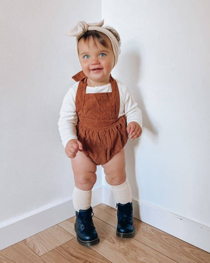 Dolly Suspender Bubble Romper - Praline Corduroyj