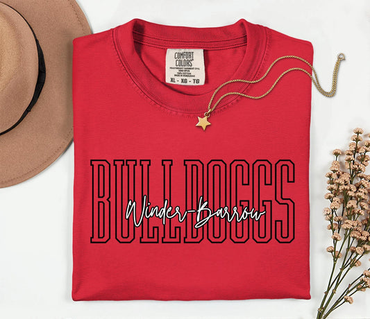 Pre-Order: School Spirit Mascot Tee Winder-Barrow Bulldoggs on red