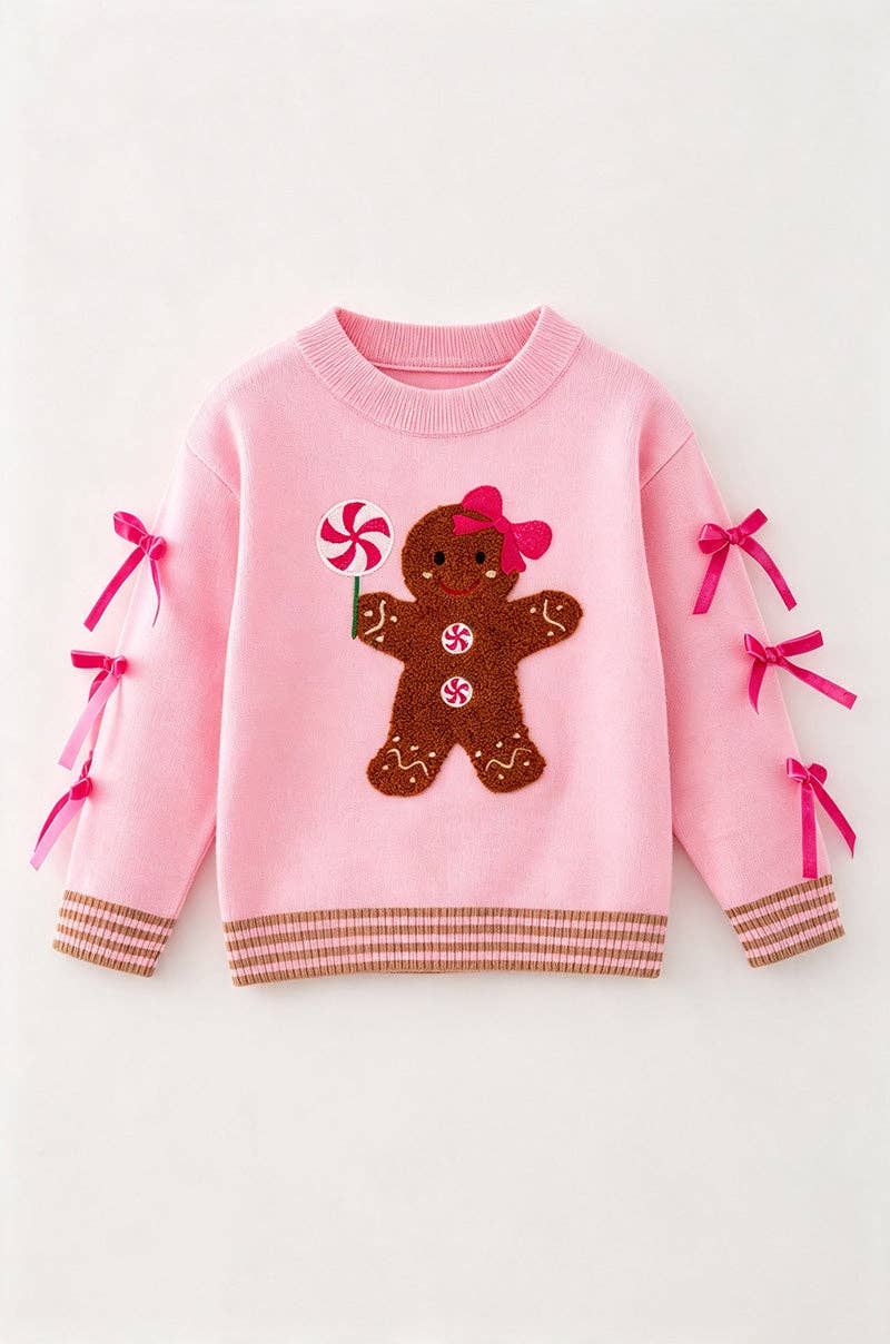 Ready to Ship: Ginger cookie pink knit sweater with bow on sleeves