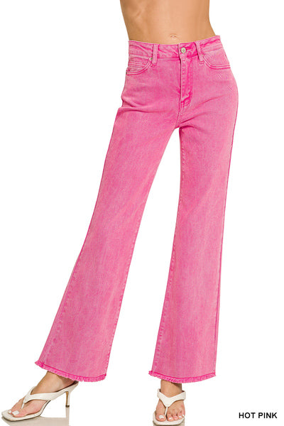 Incoming Pre-Order: Acid Washed Frayed Cutoff Hem Straight Wide Pants