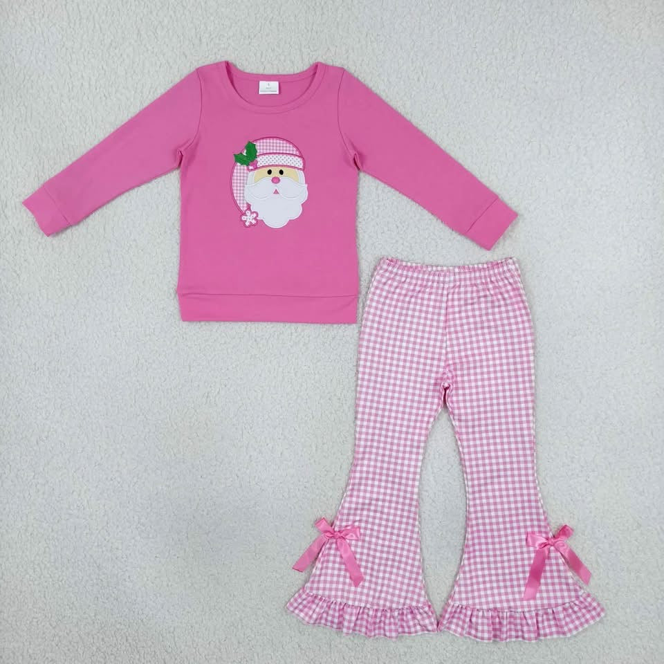 Pre-Order: Pink Santa Long Sleeve Top & Ruffled Flare Set