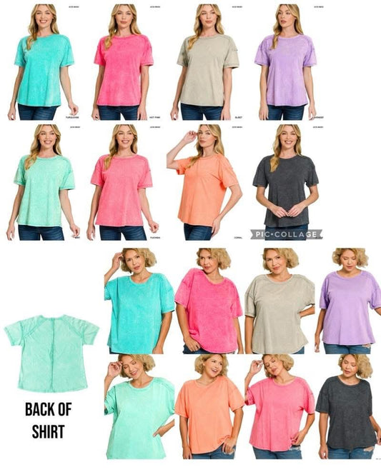 Incoming Pre-Order: Zenana Acid Wash Round Neck Tops