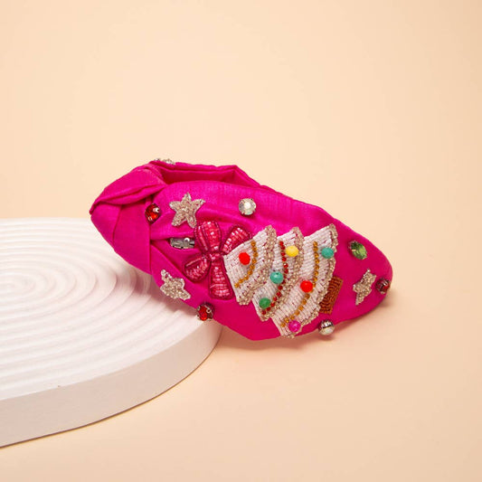 Ready to Ship: Christmas Tree Seed Bead and Crystal Top Knotted Headband