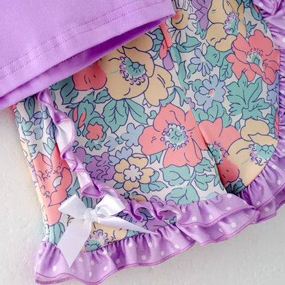 Girls Summer Lavender Floral Ruffled Short Set {RTS}