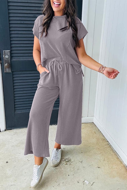 ⭐️ {PREORDER} Solid Corded Knit Short Sleeve Shirt & Pants Set ⭐️