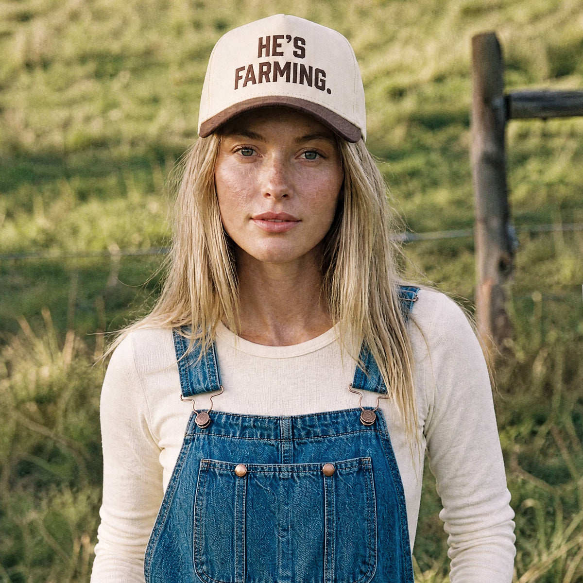 C.C HE'S FARMING Letter Embroidered Two Tone Trucker Hat - Salt Threads