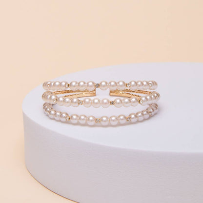 Ready to Ship: Multi-Row Pearl & Crystal Cuff Bracelet