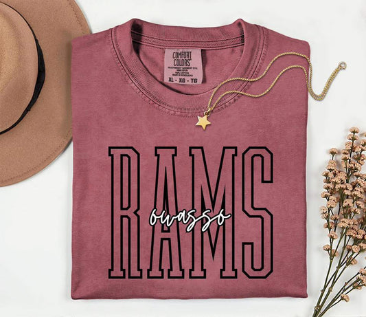 Pre-Order: School Spirit Mascot Tee Owasso Rams on Brick