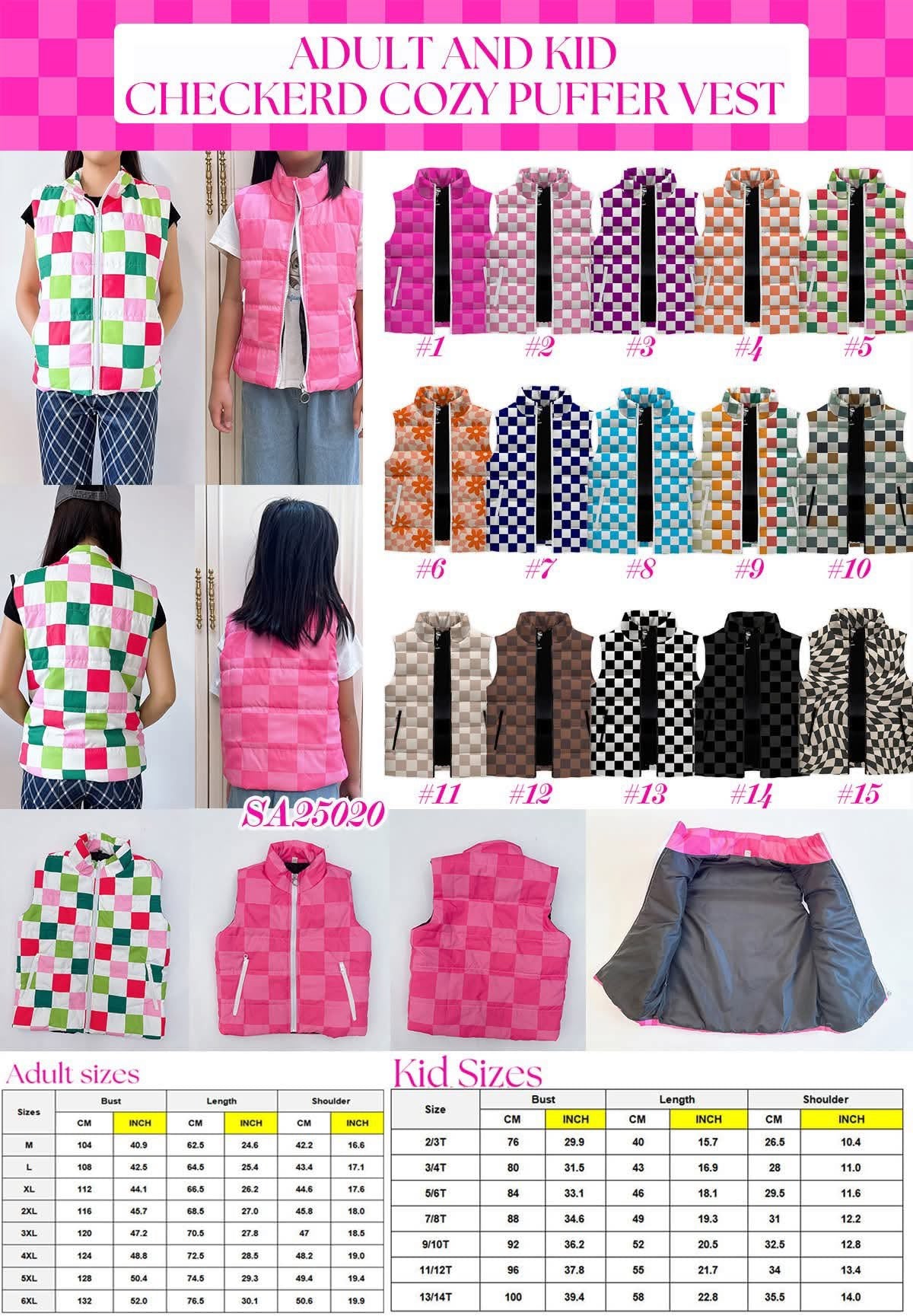 Pre-Order: Kid Checkered Cozy Puffer Vests